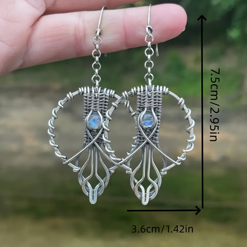 Vintage Boho Round Hand Drawn Hollow Pendant Earrings Gift